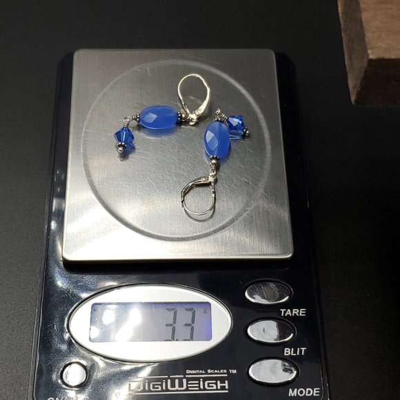 Sterling Silver Faceted Blue Glass And Crystal Long Earrings - Picture 4 of 4